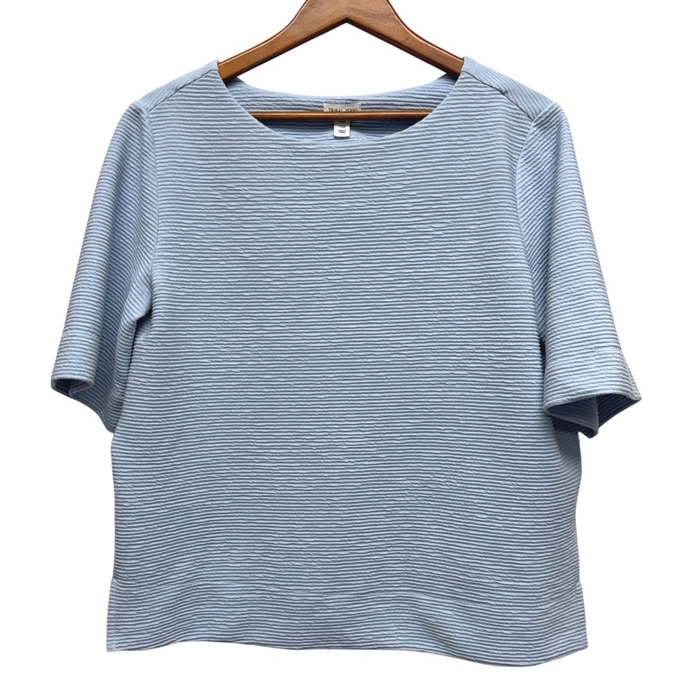 Tribal Jeans Womens Ribbed Boat Neck Short Sleeve Top Boxy Crop Light Blue
